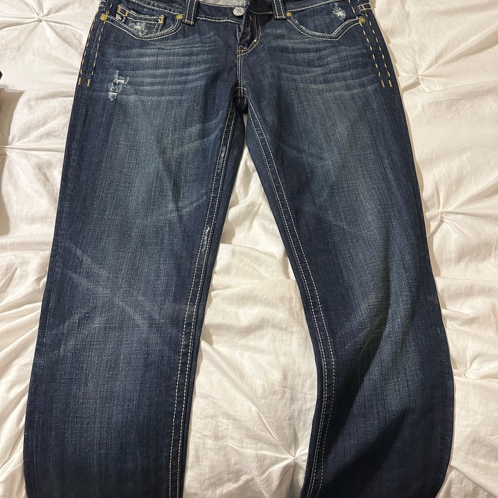MEK Blue Boot Cut Jeans with Classic Fading